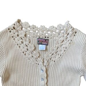 April Cornell XS Cottagecore Coquette Cream Crochet Ribbed Cardigan
